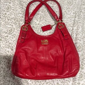 Coach Red Leather Shoulder Bag with Gold Hardware